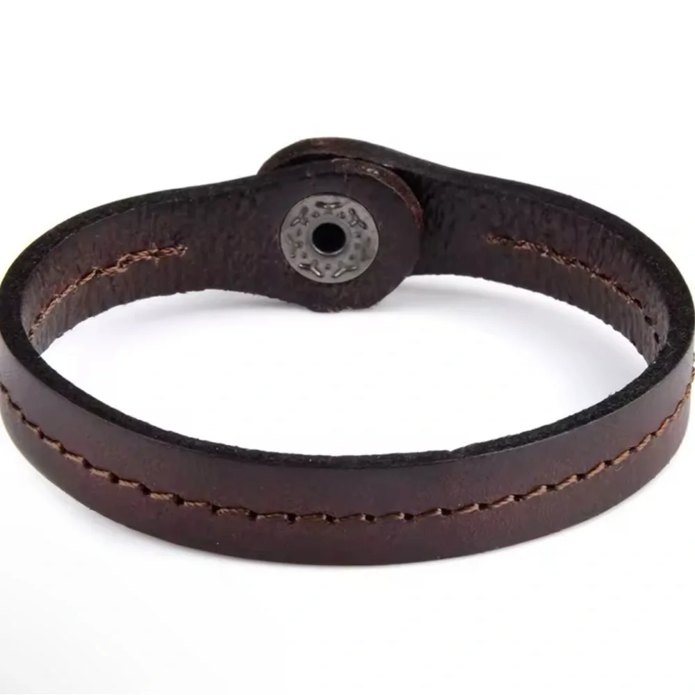 Men’s Retro Leather Wrap Cord Cuff Bracelet Brown